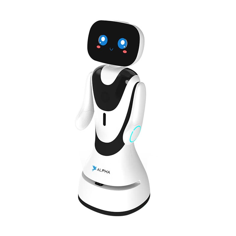 Robotul TIMO văzut din lateral, pregătit pentru ghidarea vizitatorilor