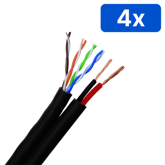 Cablu Siamez UTP CAT5 cupru 100% + Alimentare 2×1mm, Rola 100m, PVC Negru – Bax 4 bucăți