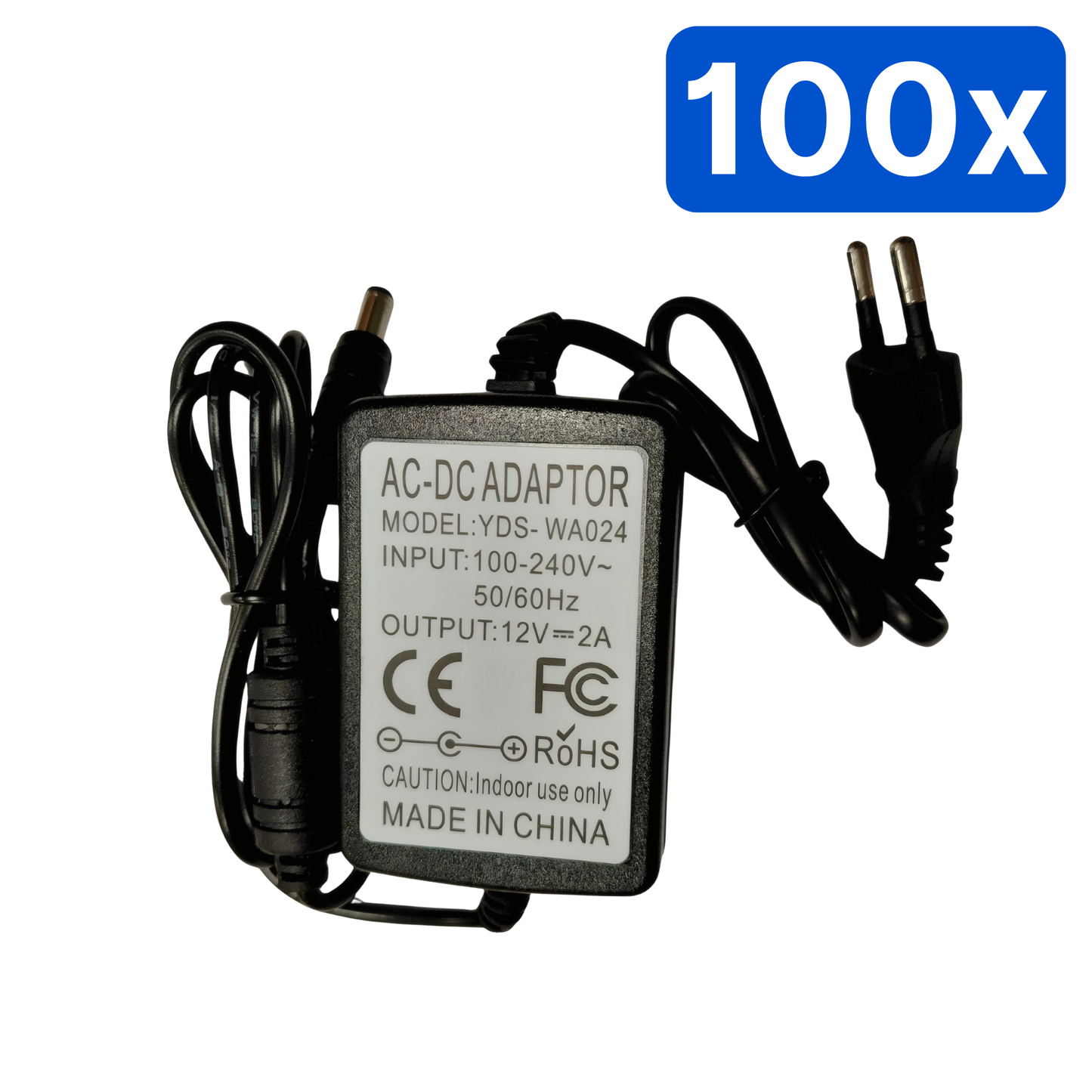 Alimentator 12V 2A cu fir, indicator led si filtru protectie, diametru mufa 2.1mm – Bax 100 bucăți