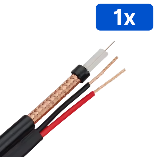 Cablu Coaxial RG59 Cupru 100% cu Alimentare 2×0.75mm, Tambur 305m, FPE, Ecranat Aluminiu, Izolație PVC – Bax 1 bucată