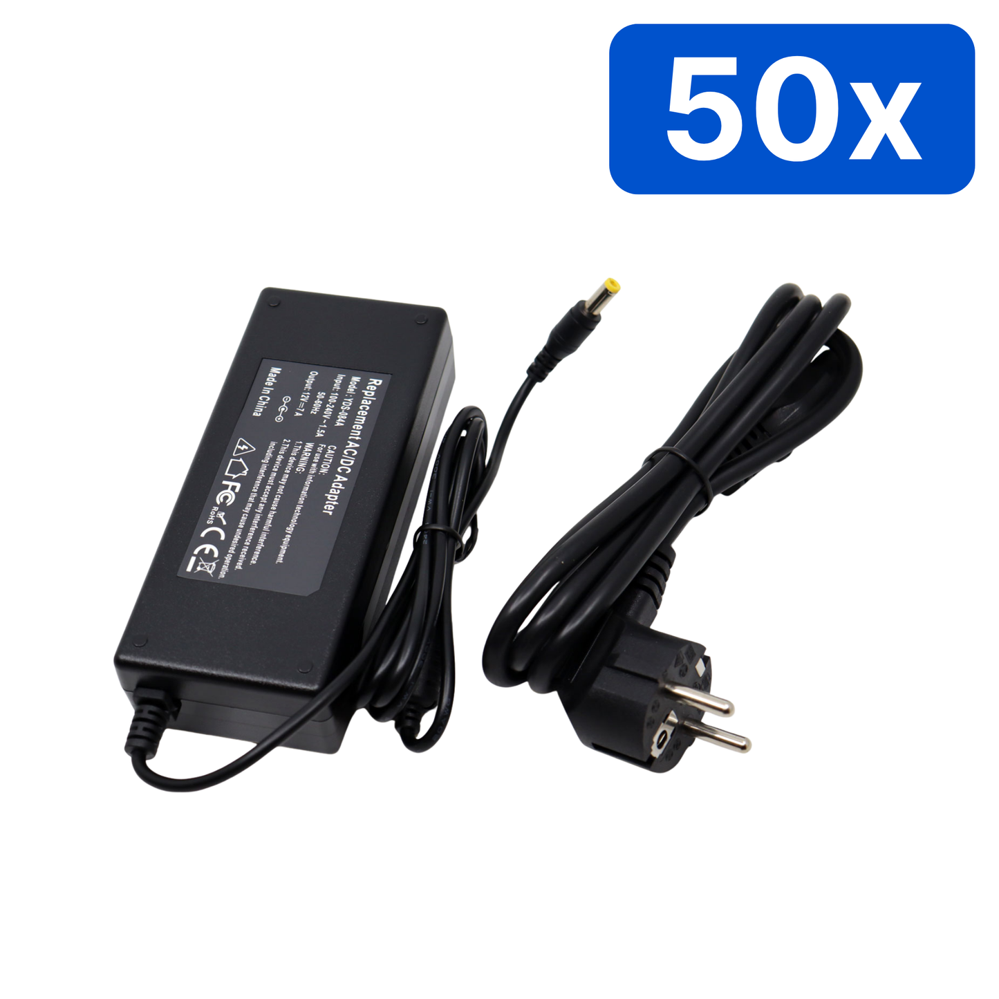 Sursă alimentare YDS 12V 7A cu fir, carcasă plastic, mufă 5.5×2.5 mm – Bax 50 bucăți