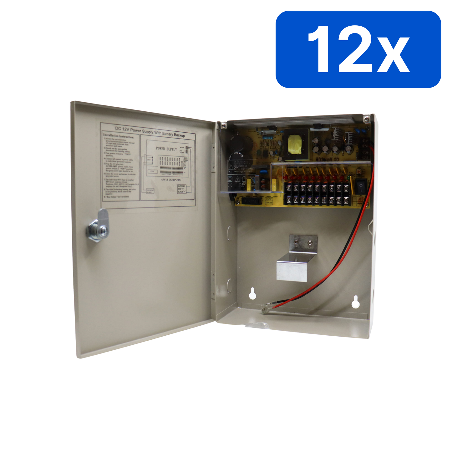 Sursă alimentare cu back-up 12V 10A, comutație, cutie metalică cu cheie, 9 ieșiri partajate – Bax 12 bucăți