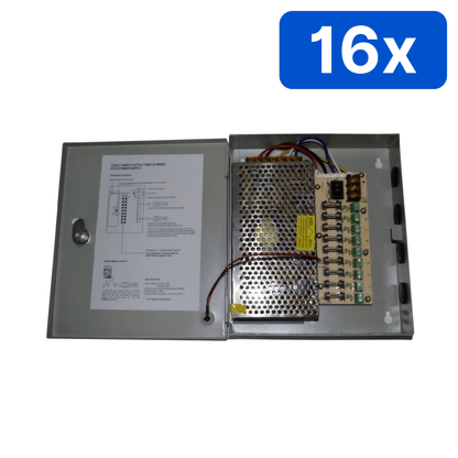 Sursă alimentare YDS 12V 10A în comutație, cutie metalică cu yală, 9 ieșiri partajate cu siguranțe fuzibile – Bax 16 bucăți