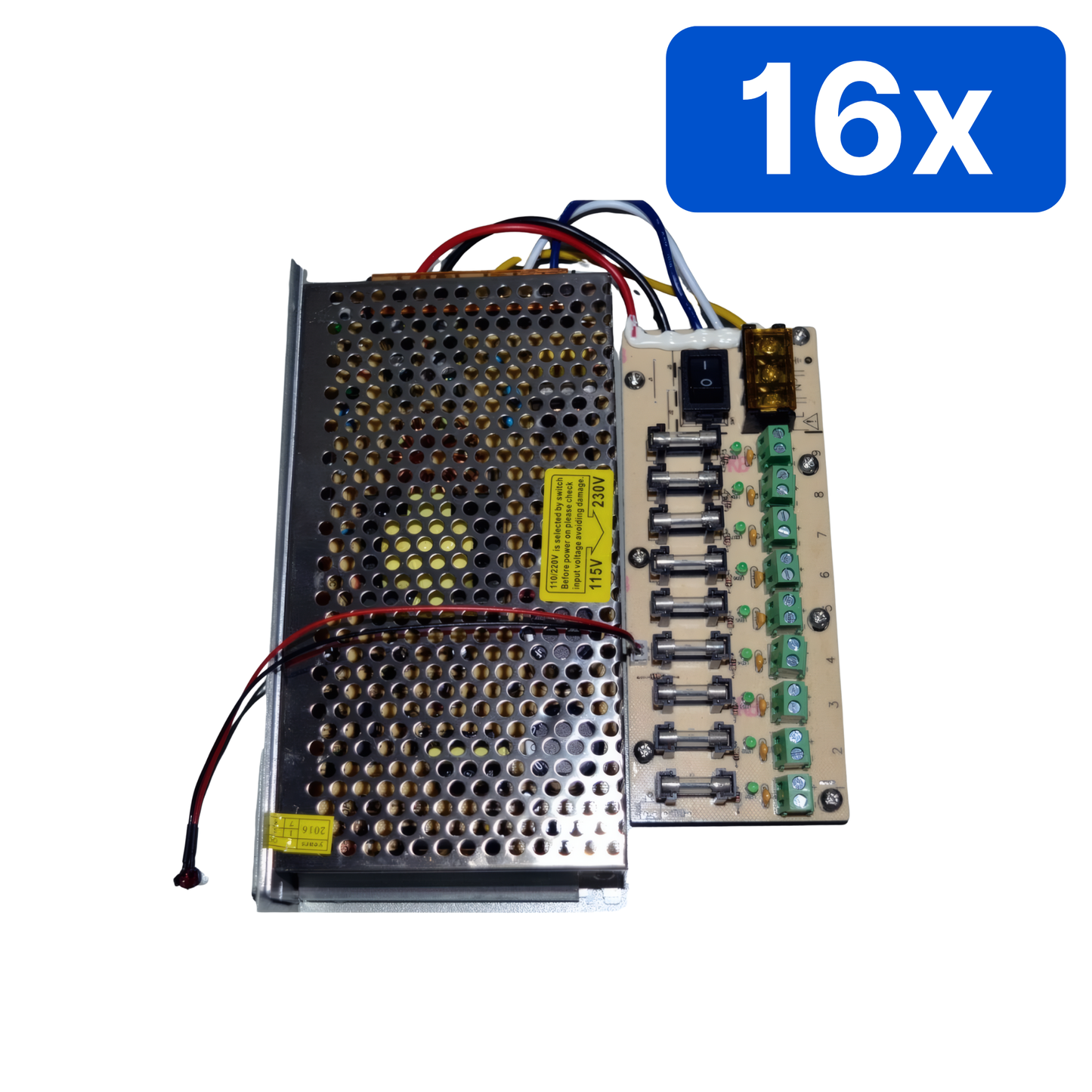 Sursă alimentare YDS 12V 10A în comutație, cutie metalică cu yală, 9 ieșiri partajate cu siguranțe fuzibile – Bax 16 bucăți