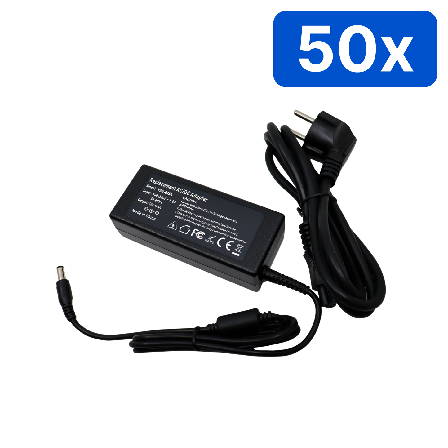 Sursă alimentare YDS 12V 4A cu fir, carcasă plastic, mufă 5.5×2.1 mm – Bax 50 bucăți